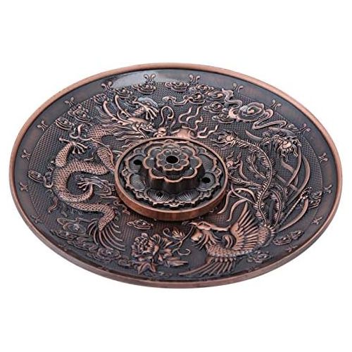  인센스스틱 GLOGLOW Incense Burner, Dragon Pattern Censer Plate Zinc Alloy Incense Stick Burner Holder Chinese Style Pattern Incense Plate for Bedroom Temple Office(#2)