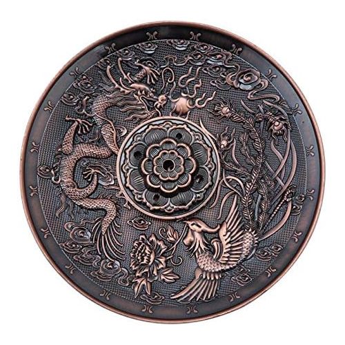  인센스스틱 GLOGLOW Incense Burner, Dragon Pattern Censer Plate Zinc Alloy Incense Stick Burner Holder Chinese Style Pattern Incense Plate for Bedroom Temple Office(#2)