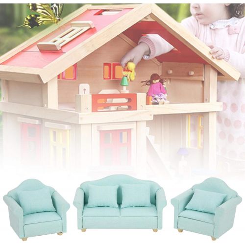  GLOGLOW Miniature Dollhouse Furniture, 3Pcs Fabric Sofa with Pillows Doll House Furniture Couch for 1:12 Doll House Accessories (Green)