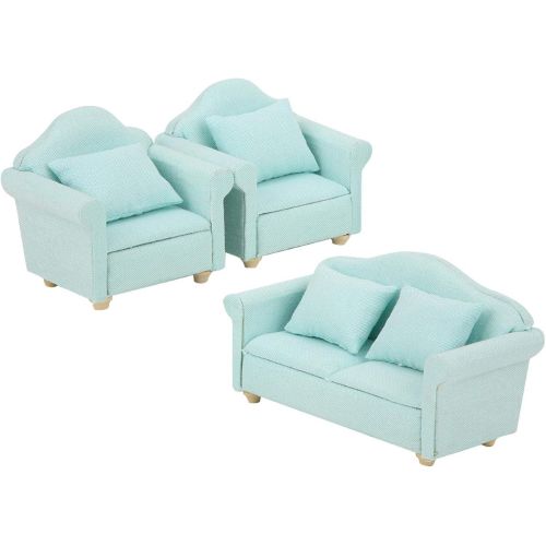  GLOGLOW Miniature Dollhouse Furniture, 3Pcs Fabric Sofa with Pillows Doll House Furniture Couch for 1:12 Doll House Accessories (Green)