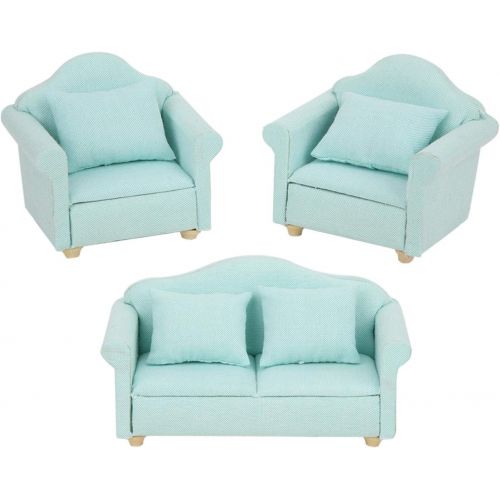 GLOGLOW Miniature Dollhouse Furniture, 3Pcs Fabric Sofa with Pillows Doll House Furniture Couch for 1:12 Doll House Accessories (Green)