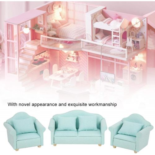  GLOGLOW Miniature Dollhouse Furniture, 3Pcs Fabric Sofa with Pillows Doll House Furniture Couch for 1:12 Doll House Accessories (Green)