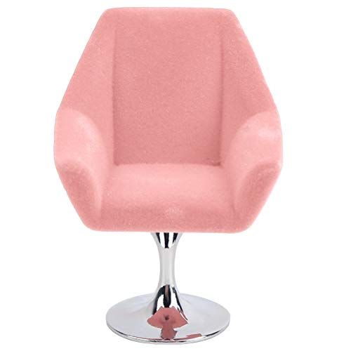  GLOGLOW Mini Dollhouse Sofa Chair, 1:12 Miniature Armchair Miniature Doll House Rotate Flocking Chair Mini Flocking Sofa Furniture Model Decoration Dollhouse Accessory(Pink)