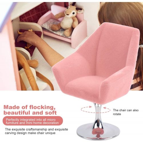  GLOGLOW Mini Dollhouse Sofa Chair, 1:12 Miniature Armchair Miniature Doll House Rotate Flocking Chair Mini Flocking Sofa Furniture Model Decoration Dollhouse Accessory(Pink)