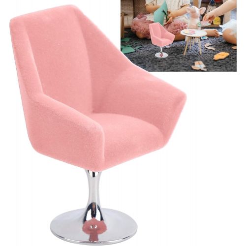  GLOGLOW Mini Dollhouse Sofa Chair, 1:12 Miniature Armchair Miniature Doll House Rotate Flocking Chair Mini Flocking Sofa Furniture Model Decoration Dollhouse Accessory(Pink)