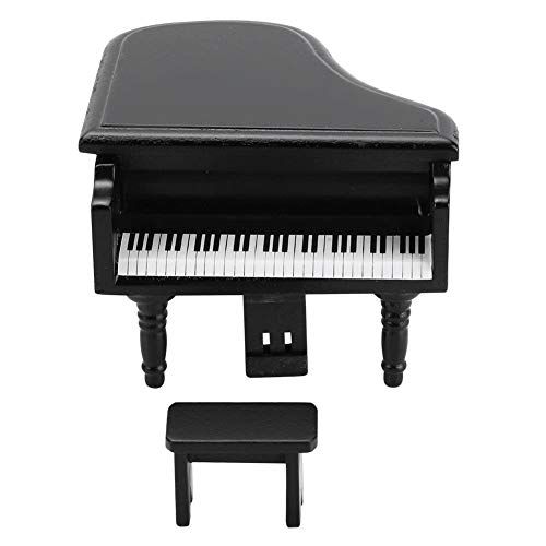  GLOGLOW Dollhouse Furniture, 1:12 Miniature Wooden Grand Piano with Stool for Home Ornaments Dollhouse Decorative Accessories(Black)