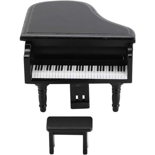  GLOGLOW Dollhouse Furniture, 1:12 Miniature Wooden Grand Piano with Stool for Home Ornaments Dollhouse Decorative Accessories(Black)