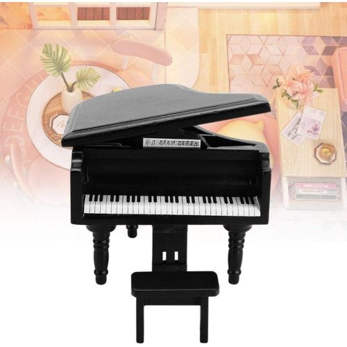 GLOGLOW Dollhouse Furniture, 1:12 Miniature Wooden Grand Piano with Stool for Home Ornaments Dollhouse Decorative Accessories(Black)