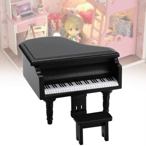  GLOGLOW Dollhouse Furniture, 1:12 Miniature Wooden Grand Piano with Stool for Home Ornaments Dollhouse Decorative Accessories(Black)