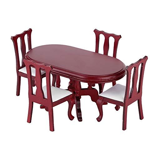  GLOGLOW Dollhouse Miniature Dining Table Chair, 1:12 Dollhouse Miniature Dining Table Chair Wooden Furniture Set Miniature Doll House Kitchen Table Chair Set