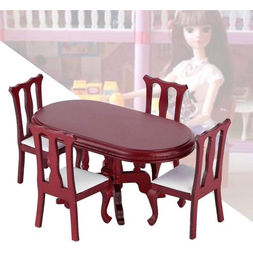  GLOGLOW Dollhouse Miniature Dining Table Chair, 1:12 Dollhouse Miniature Dining Table Chair Wooden Furniture Set Miniature Doll House Kitchen Table Chair Set