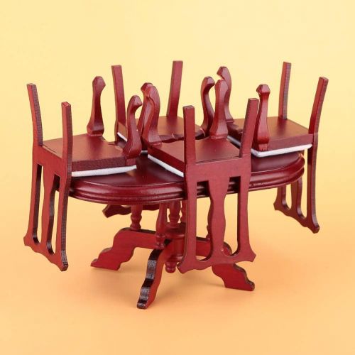  GLOGLOW Dollhouse Miniature Dining Table Chair, 1:12 Dollhouse Miniature Dining Table Chair Wooden Furniture Set Miniature Doll House Kitchen Table Chair Set