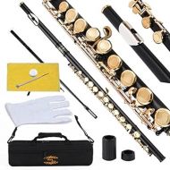 Closed Hole C Flute With Case, Tuning Rod and Cloth,Joint Grease and Gloves black/Laquer