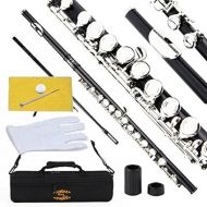 Glory Closed Hole C Flute With Case, Tuning Rod and Cloth, Gloves-black color