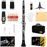 Glory GLY-PBK Professional Ebonite Bb Clarinet with 10 Reeds, Stand, Hard Case, Cleaning Cloth, Cork Grease, Mouthpiece Brush and Pad Brush, Black