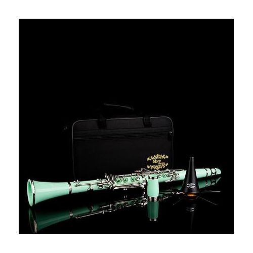  Glory GLY-CLAGN Professional Ebonite Bb Clarinet with 10 Reeds, Stand, Hard Case, Cleaning Cloth, Cork Grease, Mouthpiece Brush and Pad Brush,Green