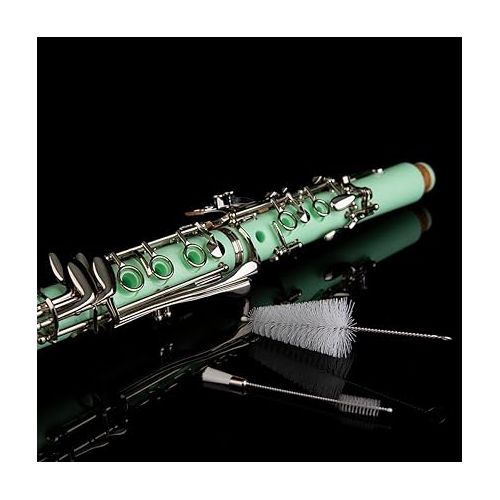  Glory GLY-CLAGN Professional Ebonite Bb Clarinet with 10 Reeds, Stand, Hard Case, Cleaning Cloth, Cork Grease, Mouthpiece Brush and Pad Brush,Green