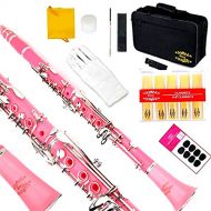 GLORY Glory B Flat Clarinet with Second Barrel, 11reeds,8 Pads Cushions,case,carekit and More -Pink with Silver Keys