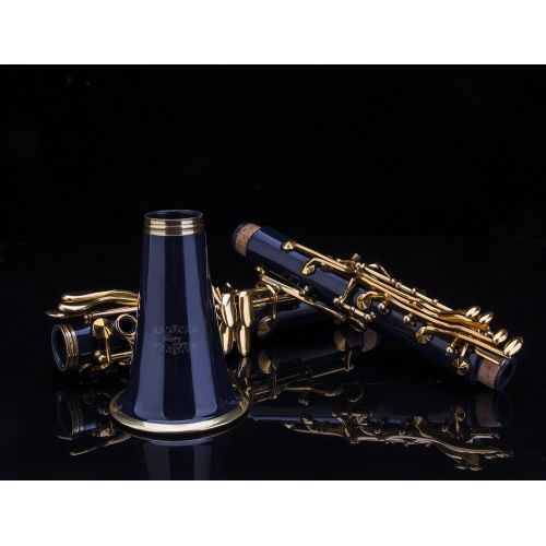  GLORY Glory B Flat Clarinet with Second Barrel, 11reeds,8 Pads cushions,case,carekit and more~Dark Blue with Gold keys