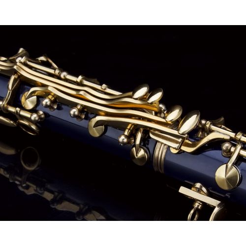 GLORY Glory B Flat Clarinet with Second Barrel, 11reeds,8 Pads cushions,case,carekit and more~Dark Blue with Gold keys