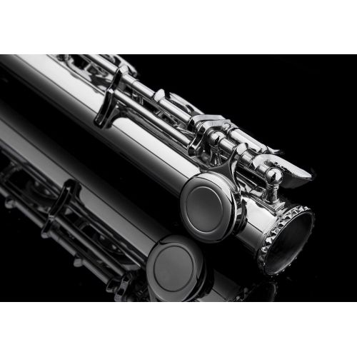  GLORY Engraved Glory Closed Hole C Flute for Band , Orchestra, With Case, Tuning Rod and Cloth,Joint Grease and Gloves , Engraved Silver Nickel Color flute