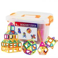 GLOUE Magnetic Blocks, Building Blocks,Magnetic Toy Contain Square, Triangle, Large Triangle Magnets Toys for Girls & Boys - Deluxe Set (64pcs) (All Building Blocks)