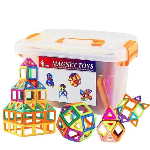  GLOUE Magnetic Blocks, Building Blocks,Magnetic Toy Contain Square, Triangle, Large Triangle Magnets Toys for Girls & Boys - Deluxe Set (64pcs) (All Building Blocks)