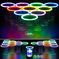 GLOWPONG All Mixed Up Glow-in-The-Dark Beer Pong Game Set for Indoor Outdoor Nighttime Competitive Fun, 24 Multi-Color Glowing Cups, 4 Glowing Balls, 1 Ball Charging Unit Makes Eve