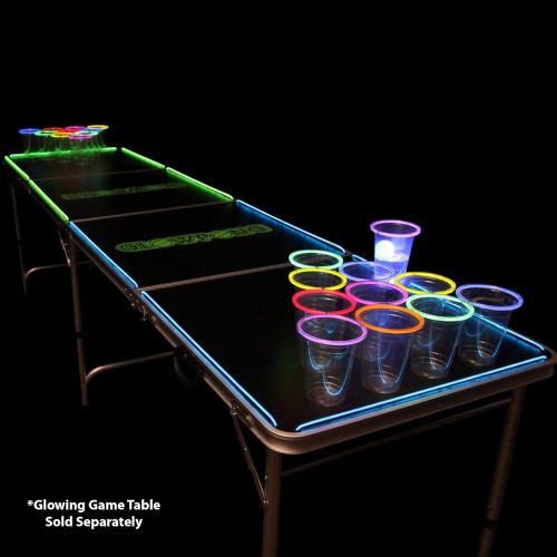  GLOWPONG All Mixed Up Glow-in-The-Dark Beer Pong Game Set for Indoor Outdoor Nighttime Competitive Fun, 24 Multi-Color Glowing Cups, 4 Glowing Balls, 1 Ball Charging Unit Makes Eve