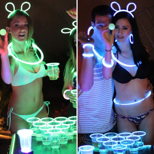  GLOWPONG Green vs Blue Glow-in-The-Dark Beer Pong Game Set for Indoor Outdoor Nighttime Competitive Fun, 12 Green vs 12 Blue Glowing Cups, 4 Glowing Balls, 1 Ball Charging Unit Mak