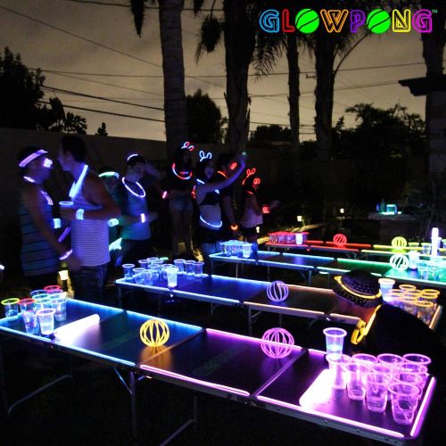  GLOWPONG Combo Pack - 1 LED Ball Charging Unit + 6 Glowing Game Balls for Indoor Outdoor Nighttime Glow-in-The-Dark Beer Pong Drinking Game Fun and General Purpose Neon Glowing Par