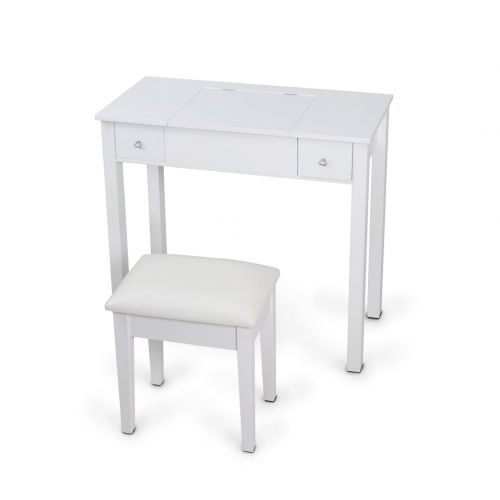 GLS White Vanity Table Set Makeup Cabinet with Stool Wooden Jewelry Organizer with Mirror for Girls