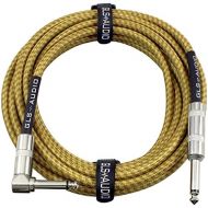 GLS Audio 20 Foot Guitar Instrument Cable - Right Angle 1/4 Inch TS to Straight 1/4 Inch TS 20 FT Brown Yellow Tweed Cloth Jacket - 20 Feet Pro Cord 20 Phono 6.3mm - Single