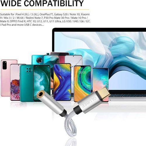  [아마존베스트]GLUBEE USB C Headphone Adapter, UBS C to 3.5 mm Jack Adapter Audio for Pad Pro 2020, Samsung Galaxy S20/Note 20/S20 Plus, Huawei P30 Pro/P20/P20 Pro, OnePlus 8/7, Pixel 4/3