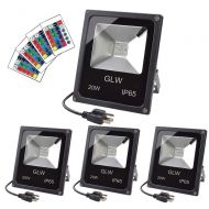 GLW LED RGB Flood Light 20W Remote Control IP65 Waterproof Outdoor Landscape Lighting 16 Colors Changing 4 Mode Security Light Tunable Wall Washer Light for Garden,Lawn,Yard (4 Pac