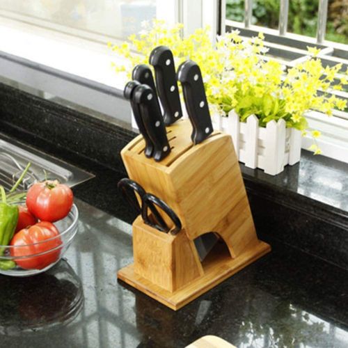  GLXQIJ 7 Slot Universal Bamboo Knife Block Stand Holder Knife Scissor Storage For Kitchen,Cutlery Display Stand,Knife Dock