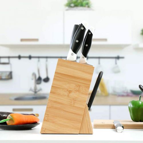  GLXQIJ 6-Slot Bamboo Knife Block,Knife Holder,Knife Storage Organizer,Cutlery Display Stand Storage Rack Kitchen Scissor Holder