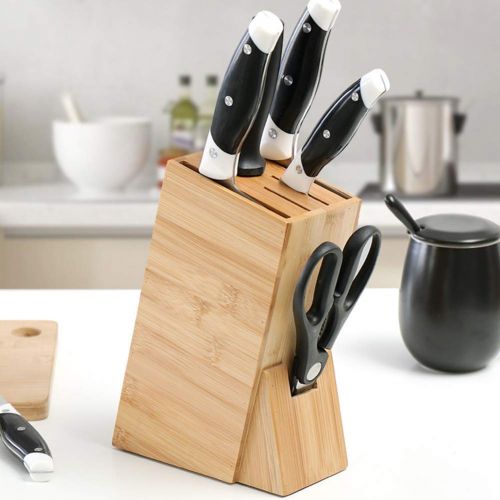  GLXQIJ 6-Slot Bamboo Knife Block,Knife Holder,Knife Storage Organizer,Cutlery Display Stand Storage Rack Kitchen Scissor Holder