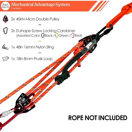  [아마존베스트]GM CLIMBING Hardware Kit for 5:1 Mechanical Advantage Pulley Hauling Dragging System Block and Tackle