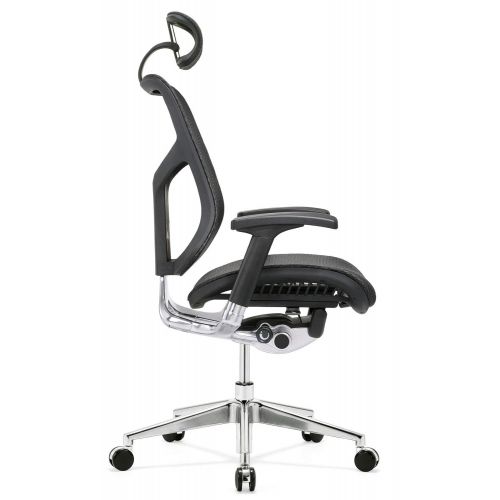  GM Seating Dreem XL Luxury Mesh Series Executive Hi Swivel Chair Chrome Base with Headrest, Black, Seat Slider