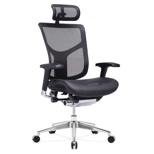  GM Seating Dreem XL Luxury Mesh Series Executive Hi Swivel Chair Chrome Base with Headrest, Black, Seat Slider