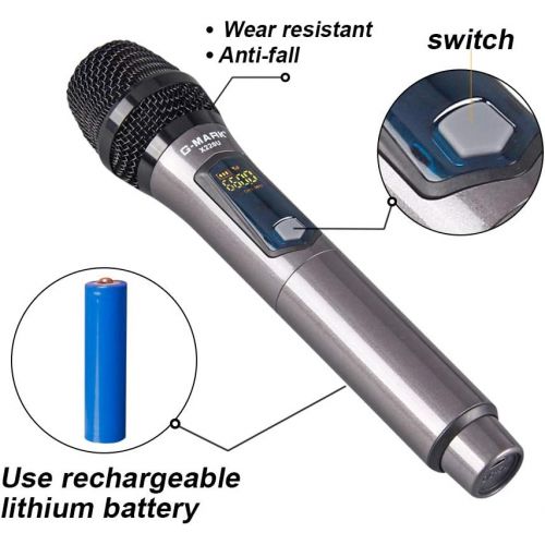  [아마존베스트]G-MARK X220U Rechargeable Wireless UHF Wireless Microphone Recording Karaoke Microphone Handheld with Lithium Battery