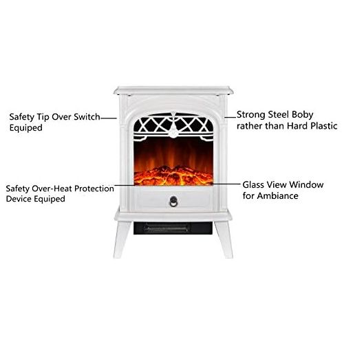  [아마존베스트]GMHome Free Standing Electric Fireplace Cute Electric Heater Log Fuel Effect Realistic Flame Space Heater, 1500W - White