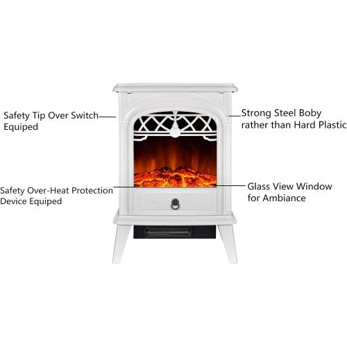  [아마존베스트]GMHome Free Standing Electric Fireplace Cute Electric Heater Log Fuel Effect Realistic Flame Space Heater, 1500W - White