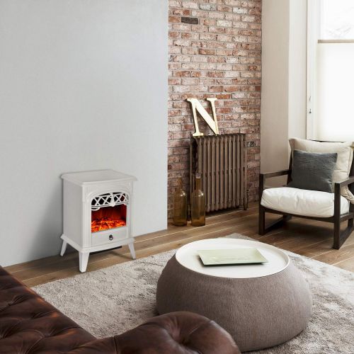  [아마존베스트]GMHome Free Standing Electric Fireplace Cute Electric Heater Log Fuel Effect Realistic Flame Space Heater, 1500W - White