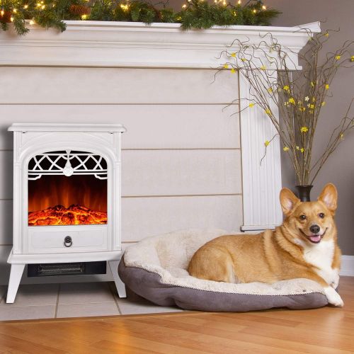  [아마존베스트]GMHome Free Standing Electric Fireplace Cute Electric Heater Log Fuel Effect Realistic Flame Space Heater, 1500W - White