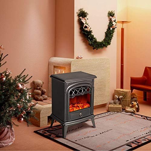  GMHome Free Standing Electric Fireplace Cute Heater Log Fuel Effect Realistic Flames Space Heater, 1500W - Black