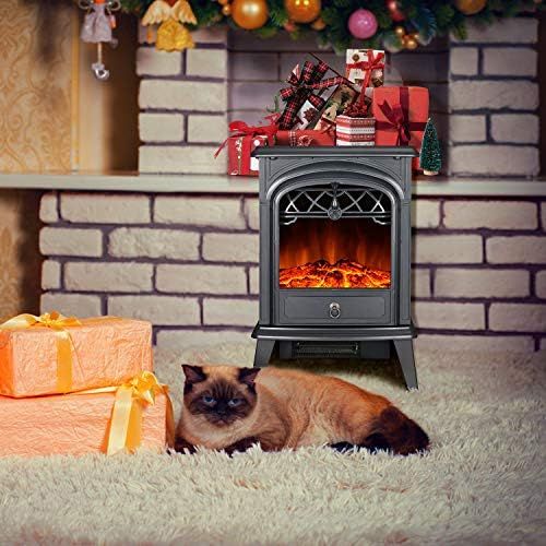  GMHome Free Standing Electric Fireplace Cute Heater Log Fuel Effect Realistic Flames Space Heater, 1500W - Black