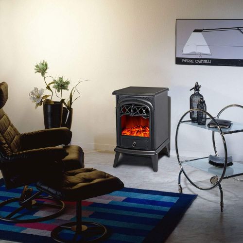  GMHome Free Standing Electric Fireplace Cute Heater Log Fuel Effect Realistic Flames Space Heater, 1500W - Black