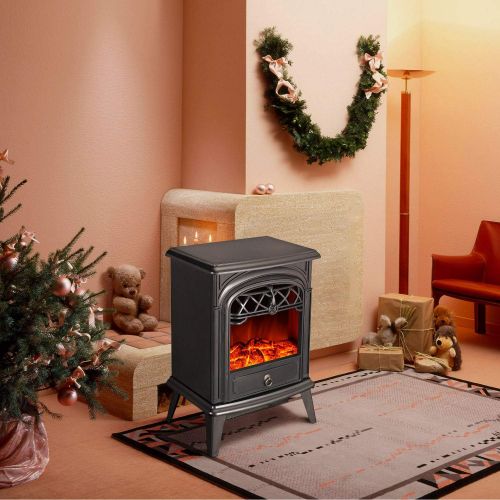  GMHome Free Standing Electric Fireplace Cute Heater Log Fuel Effect Realistic Flames Space Heater, 1500W - Black